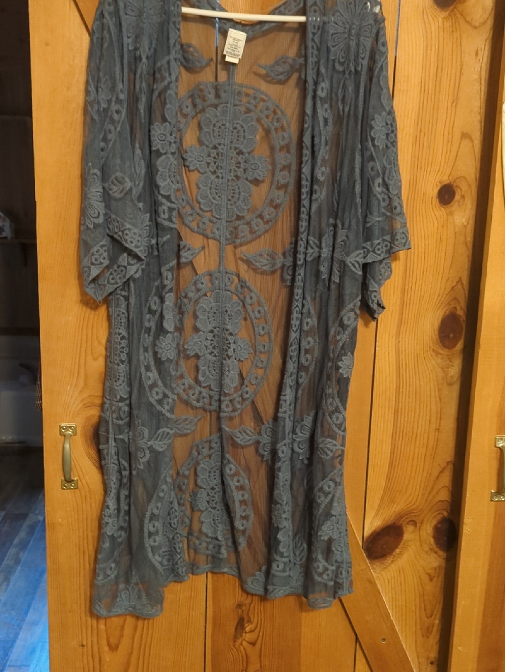 Sheer Lace Duster Kimono in Slate Gray